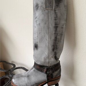 Freebird Gray and Brown Leather Knee-High Heeled Boots